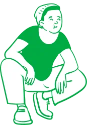 A cute looking person squatting like a hipster